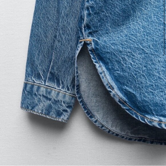 ZARA PATCH POCKET DENIM OVERSHIRT - Picture 3 of 9